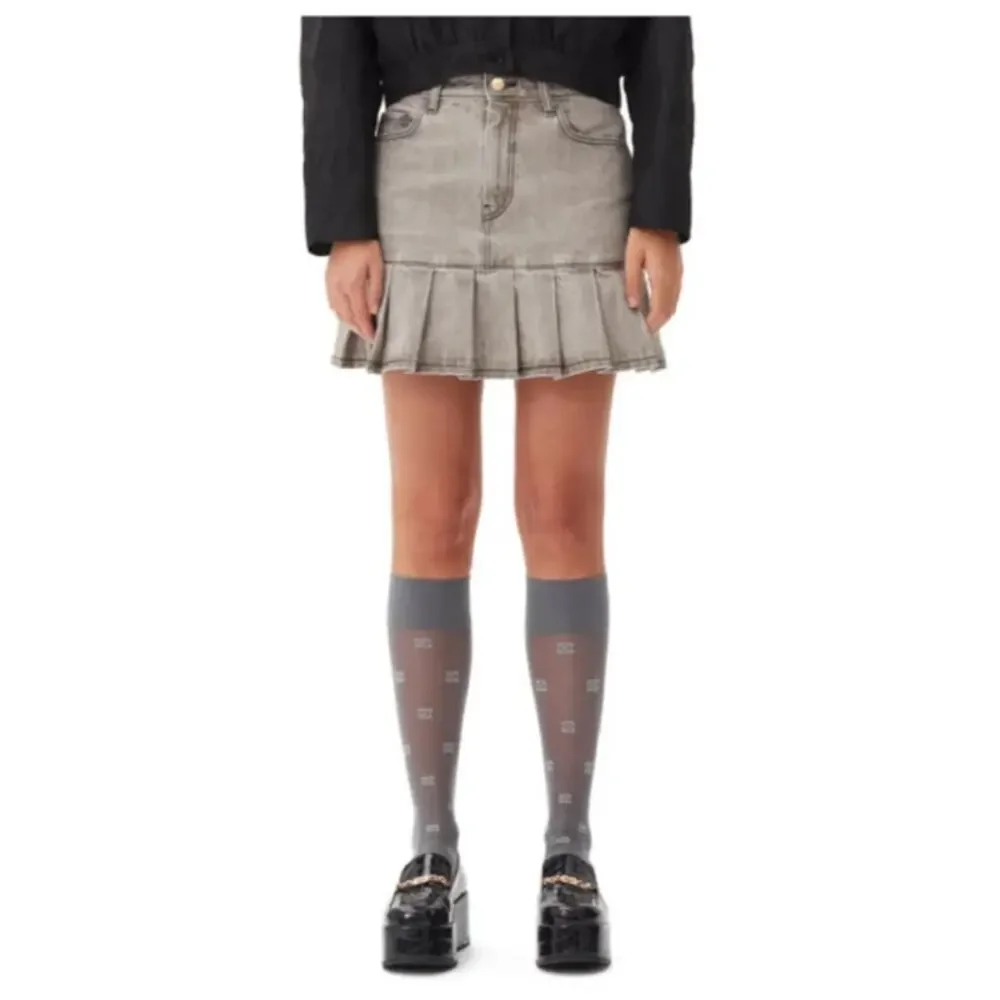 Ganni Future Denim Pleated Mini Skirt Gray Wash EU Size 40 / US Size 8